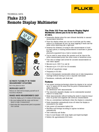 Thumbnail of document Data Sheet - 233 Remote Display Multimeter